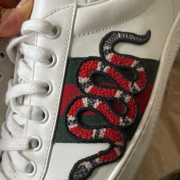 Gucci Ace Embroidered Snake Sneakers Man Italian Size 8 1/2 - Picture 2 of 9